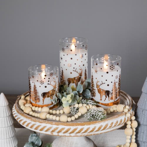 Northlight Led Flameless Flickering Woodland Glass Pillar Christmas Candles In White