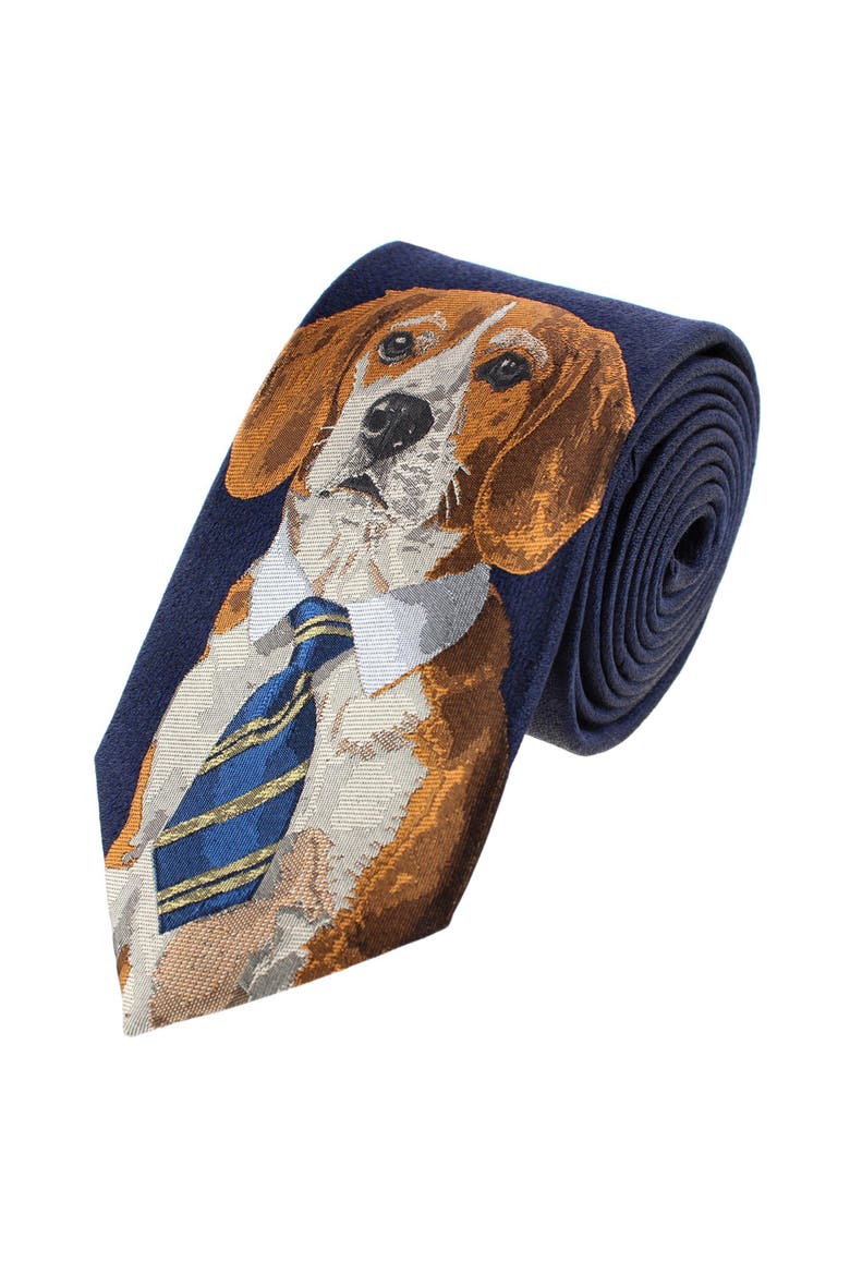 Man's Best Friend Series Beagle Silk Novelty Necktie, Main, color, Navy