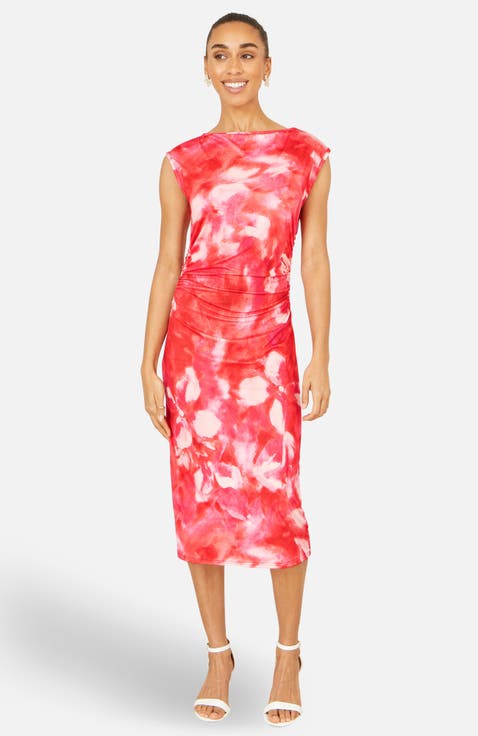 Mesh Ruched Bodycon Midi Dress