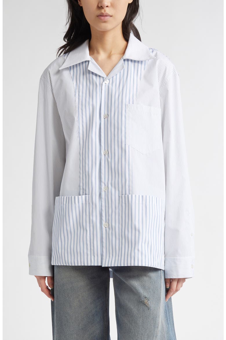 Patchwork Stripe Button-Up Shirt, Main, color, WHITE