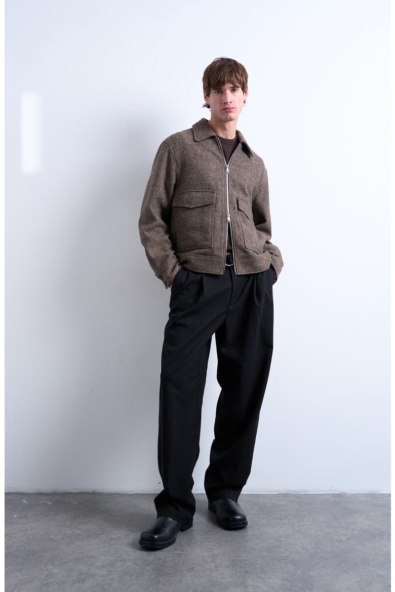 Herringbone Short Jacket, Alternate, color, BROWN