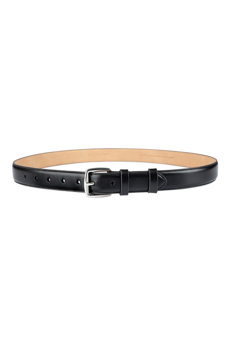 Feather Edge Leather Belt, Main, color, BLACK