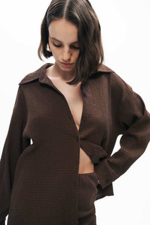 Nocturne Crumpled Fabric Draped Shirt In Coffee