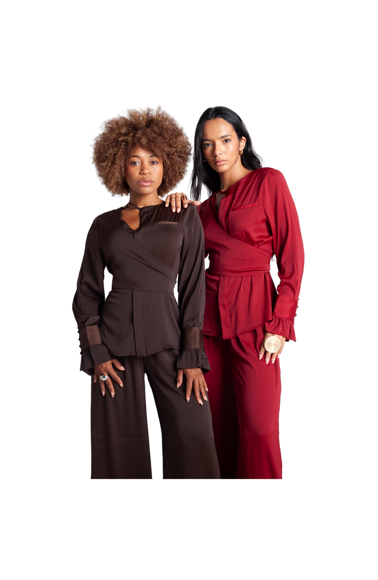RICHANTEE Long Sleeve Wrap Top, Alternate, color, Brown