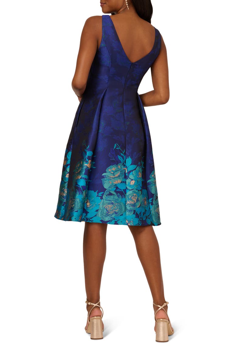 Border Jacquard Pleated Sleeveless Fit & Flare Dress, Alternate, color, BLUE TEAL MULTI