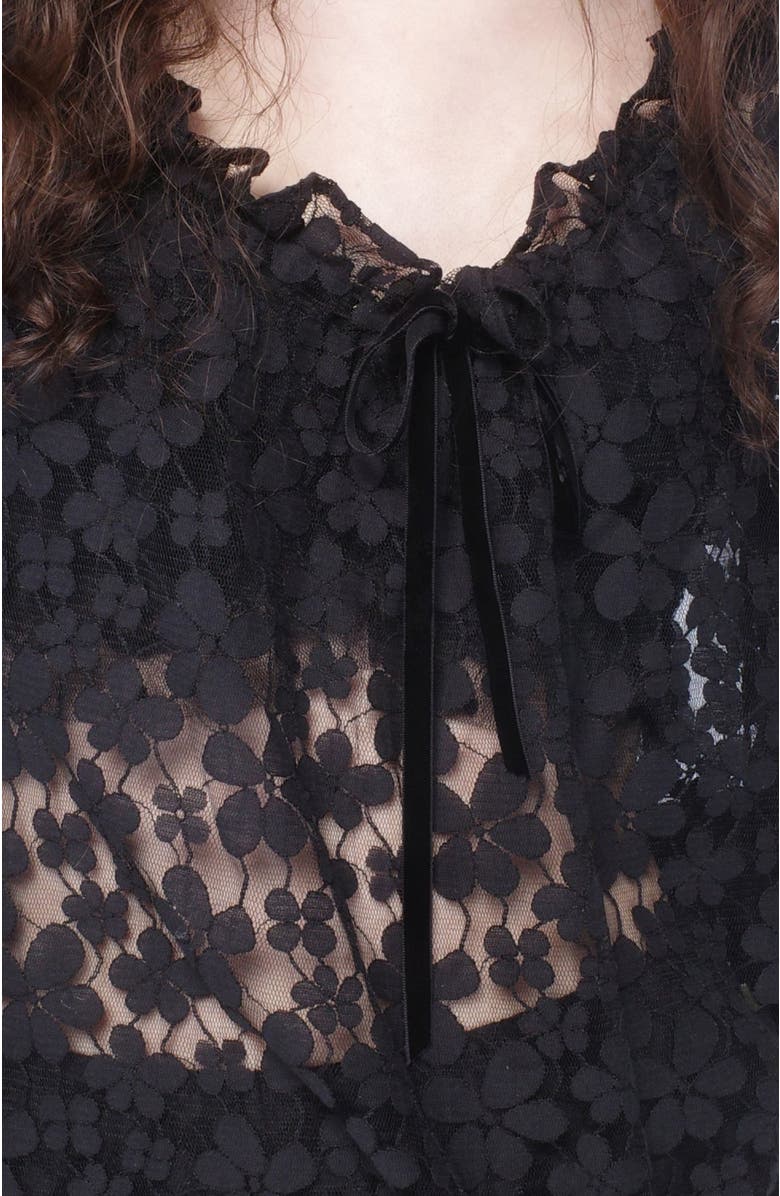 Anna Sui Shadow Blossom Tulle Elastic Lace Blouse, Alternate, color, Black