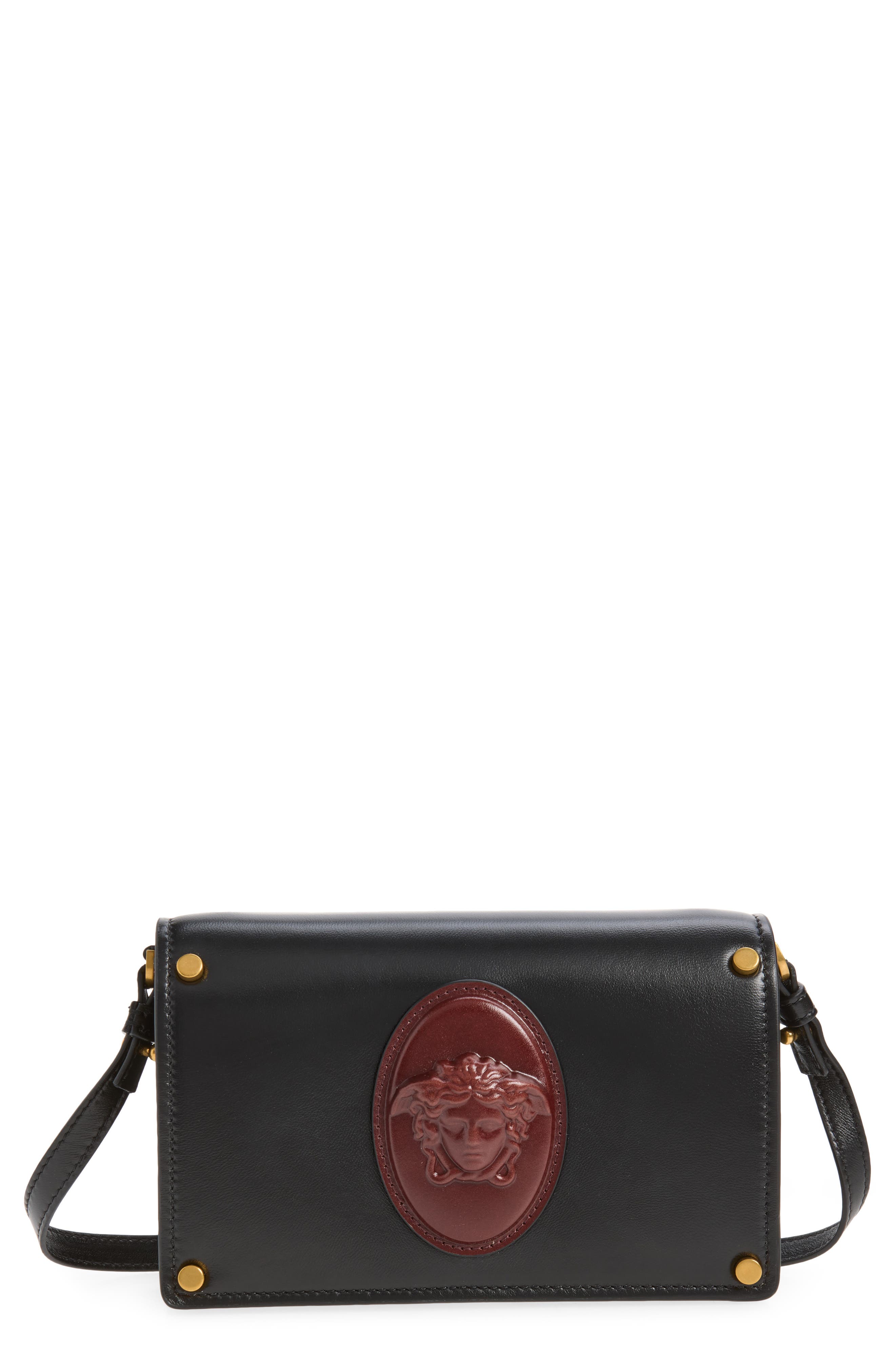 Leather Crossbody Bag, Main, color, BLACK ROSEWOOD GOLD