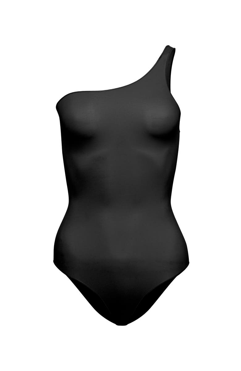 Noody Ultra-thin seamless forming one shoulder bodysuit, Alternate, color, Black