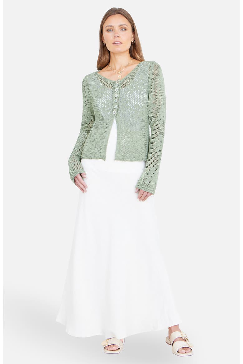 Flower Crochet Button Up Cardigan, Alternate, color, Sage Green