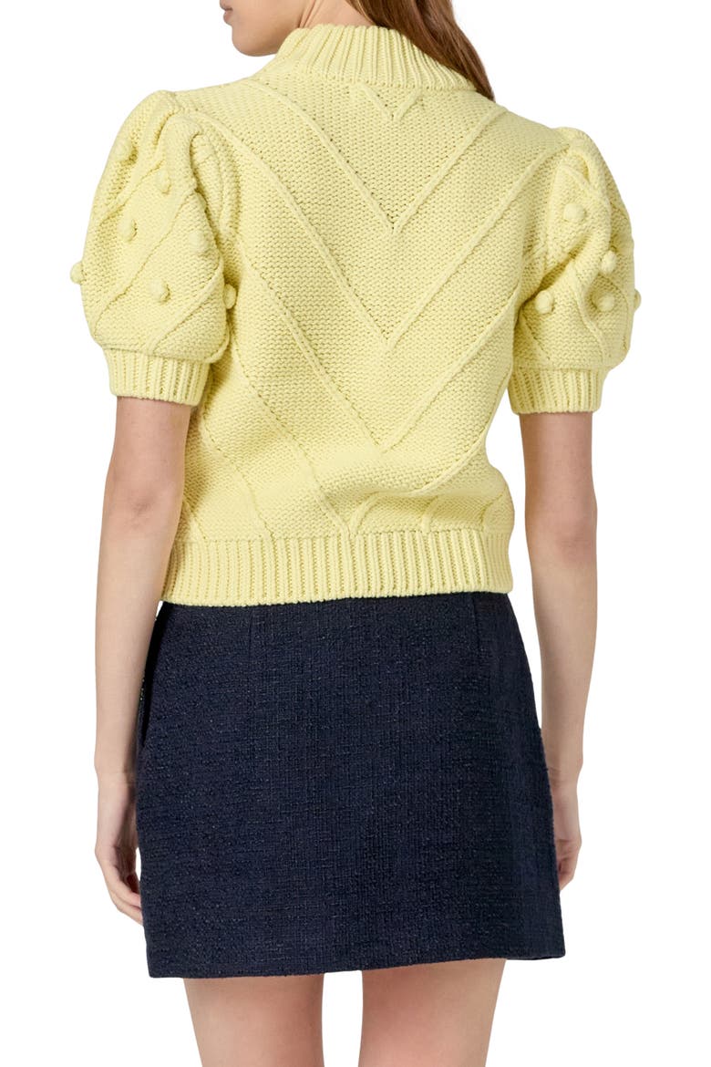 Pompom Puff Sleeve Sweater, Alternate, color, BUTTER YELLOW