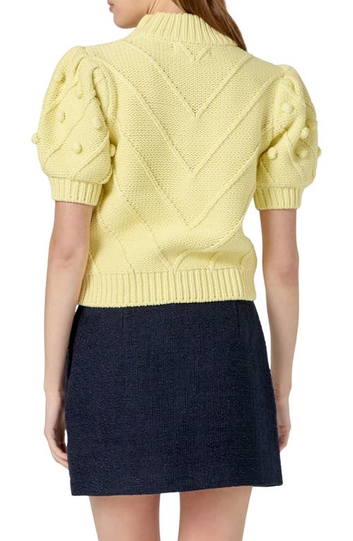 English Factory Pompom Puff Sleeve Sweater In Butter Yellow