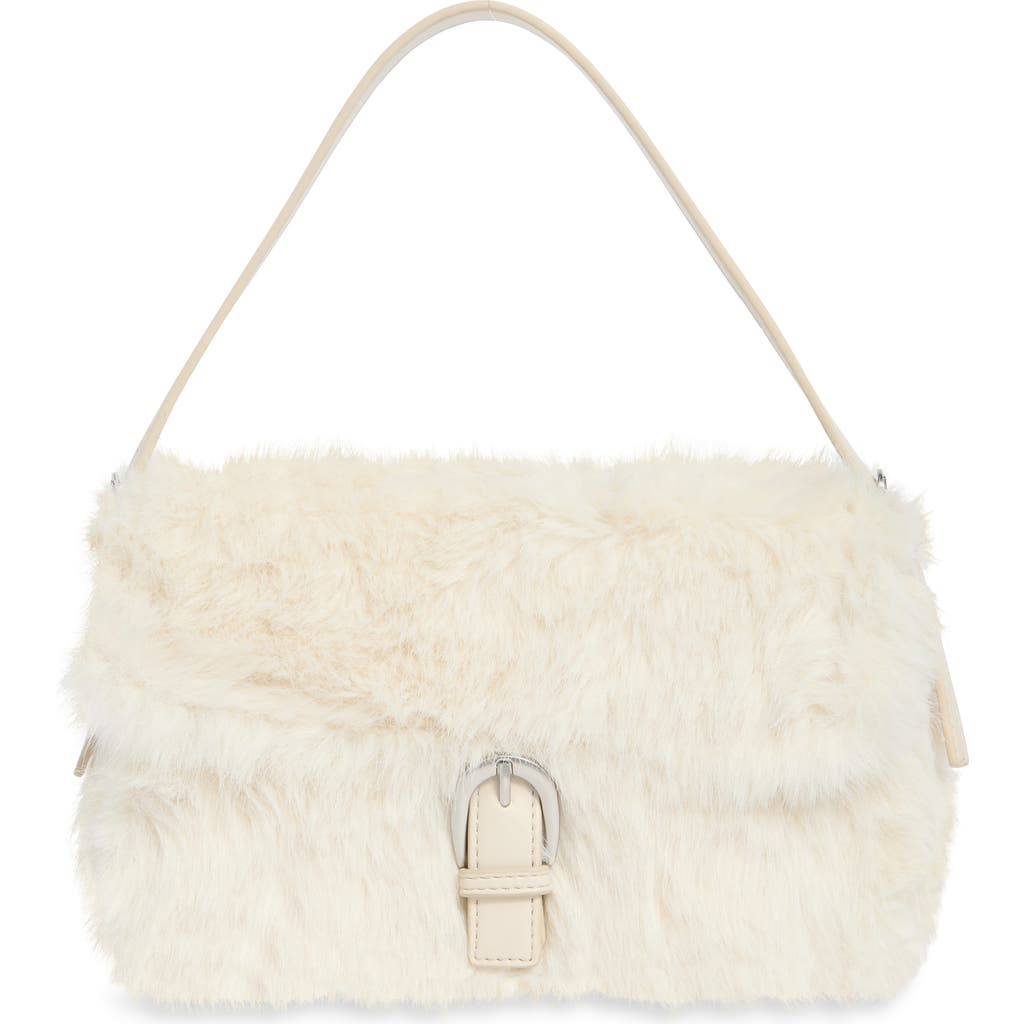 Bcbg Faux Fur Buckle Shoulder Bag In Gray