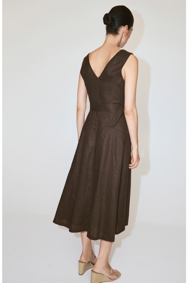 Belted Linen Midi Dress, Alternate, color, CHOCOLATE