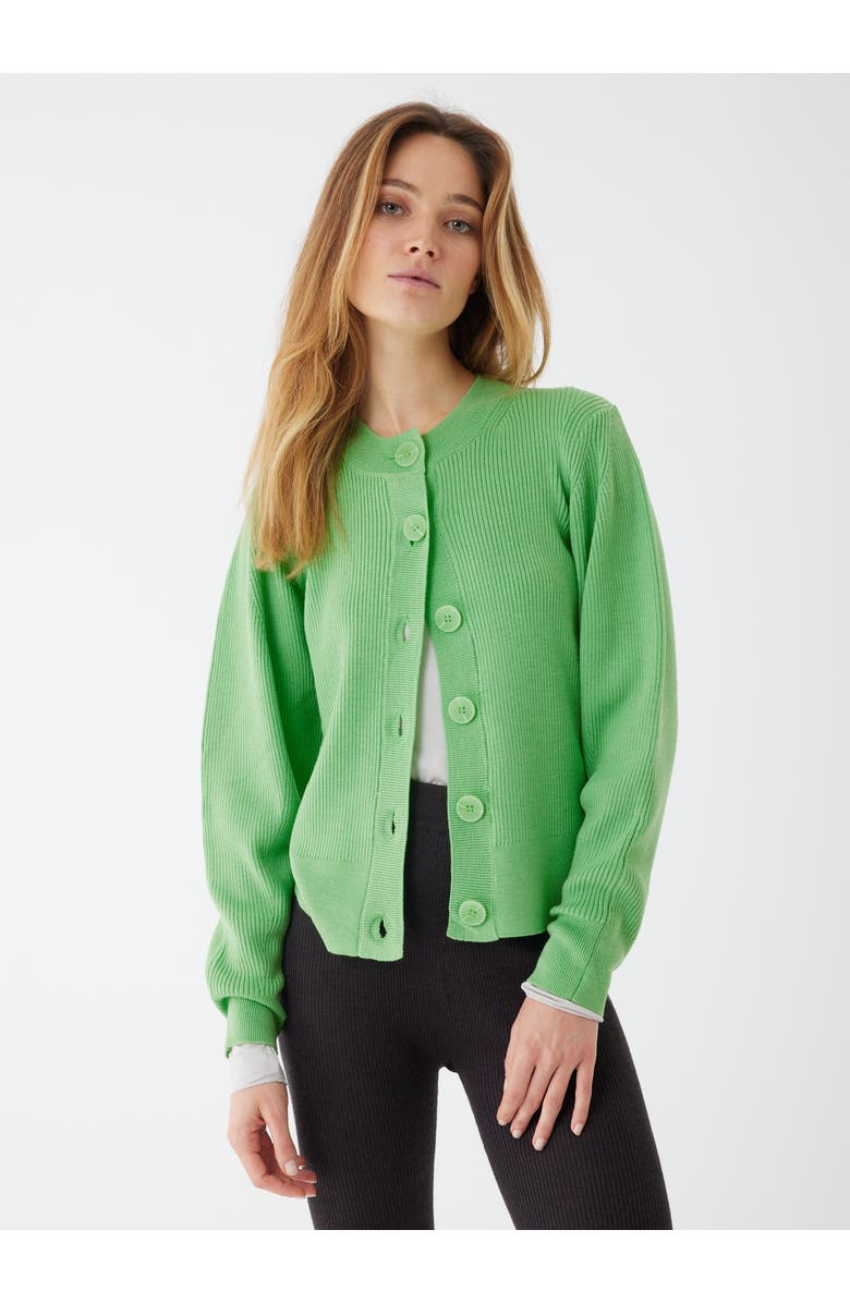 Majestic Filatures Compact Merino Mini Rib Long Sleeve Crewneck Cardigan, Main, color, Avocado