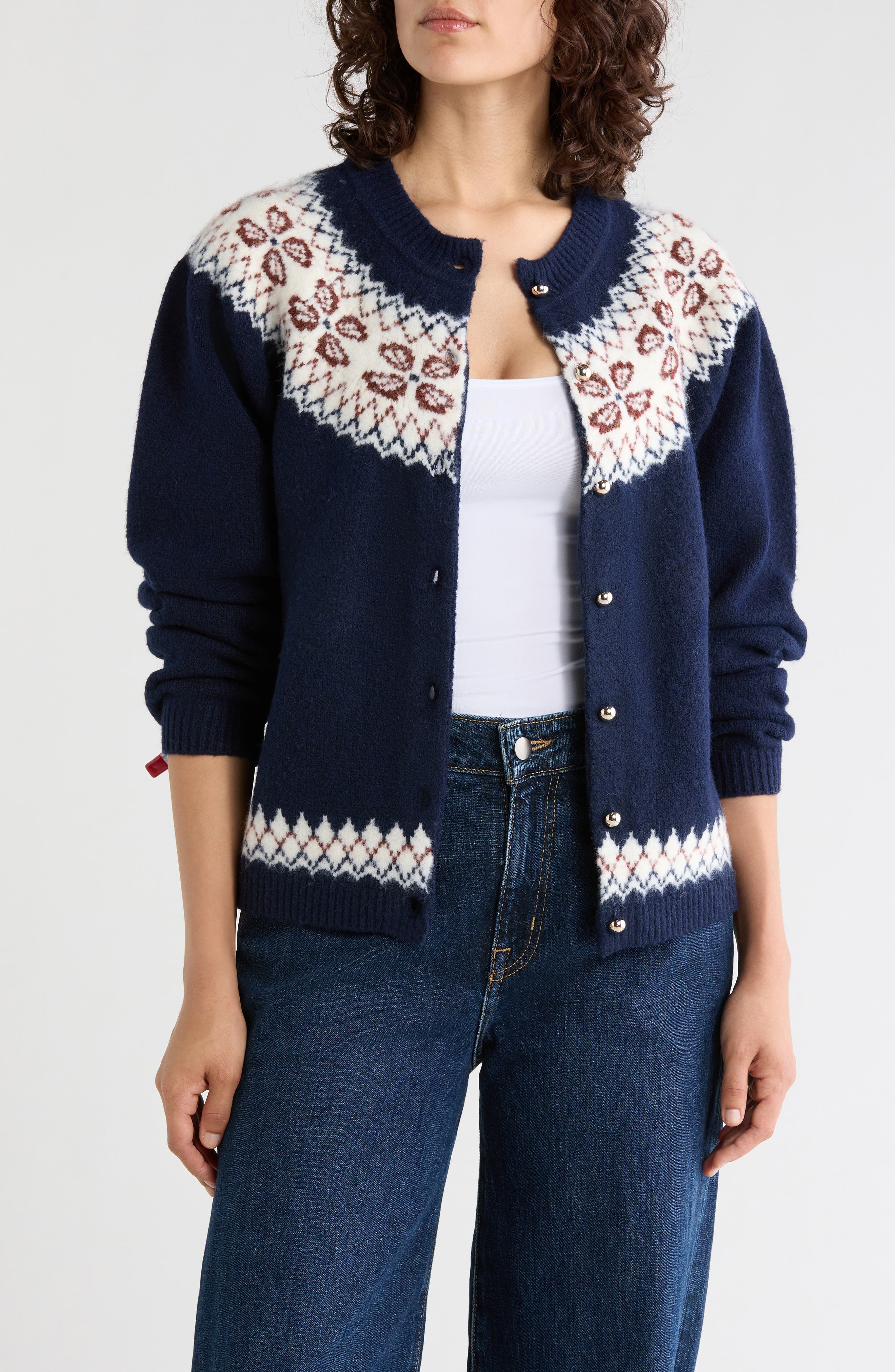 Fair Isle Button Front Cardigan