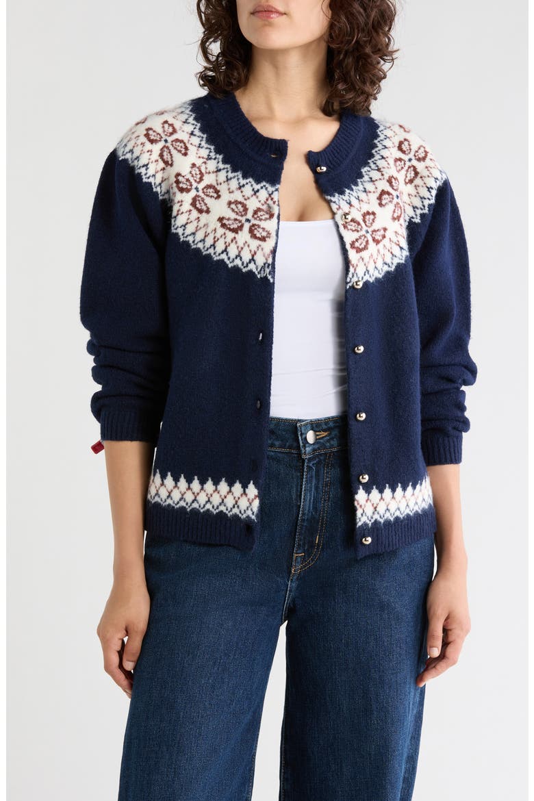Fair Isle Button Front Cardigan, Main, color, PITCH NAVY