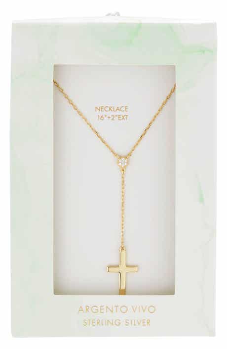 ARGENTO VIVO Pavé Circle Cross Lariat Necklace