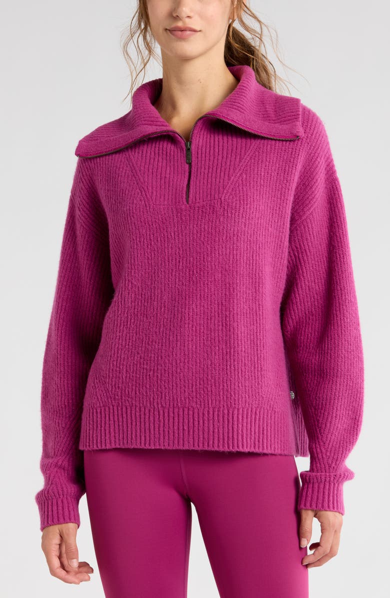 Zella Cozy Quarter Zip Rib Pullover Sweater, Main, color, Purple Boysen