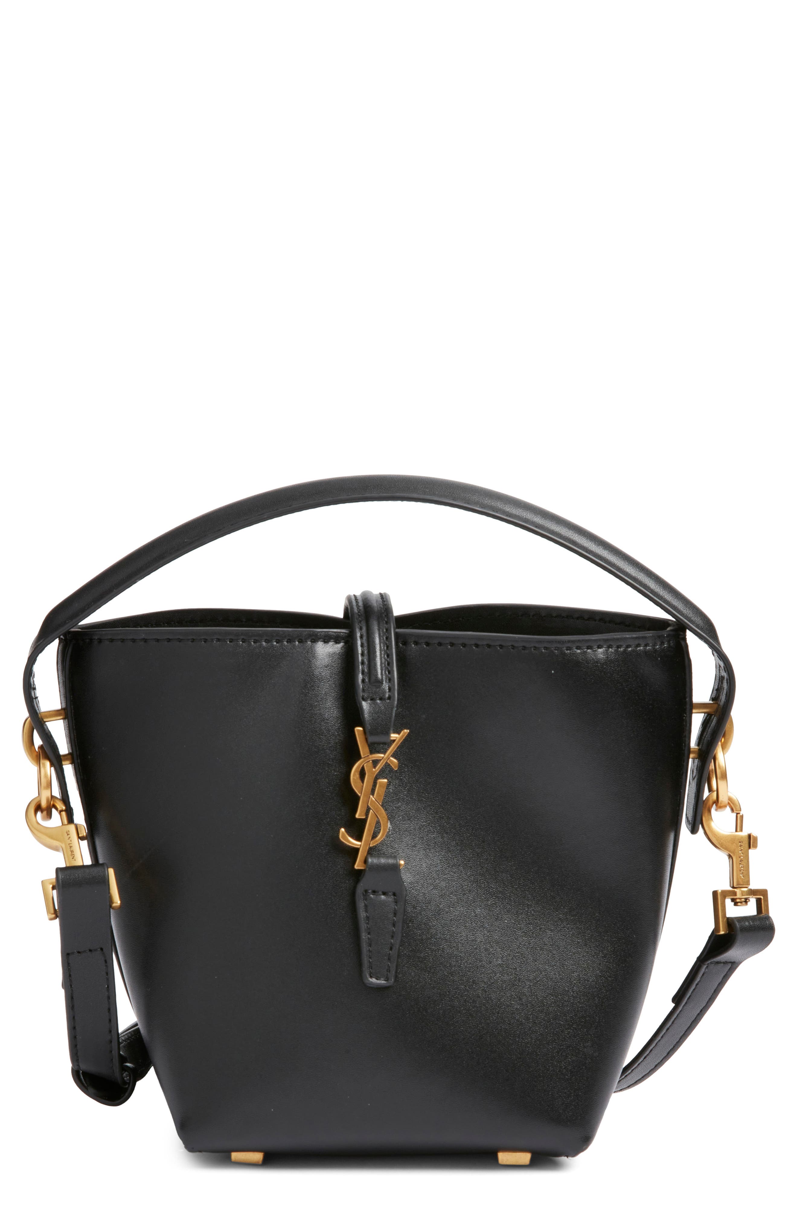 Saint Laurent Micro Le 37 Leather Bucket Bag, Main, color, Noir