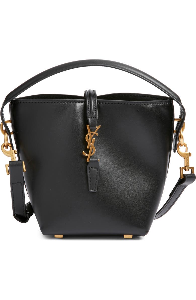 Saint Laurent Micro Le 37 Leather Bucket Bag, Main, color, Noir