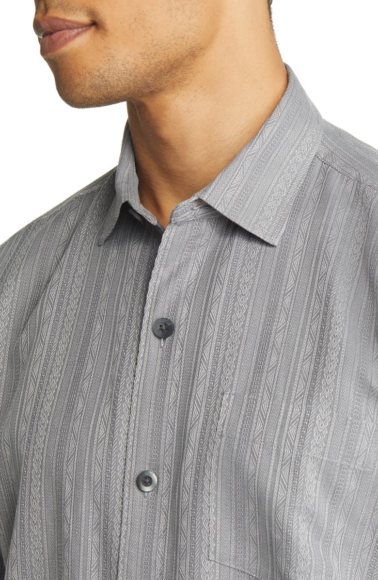 Tommy Bahama Salt Island Stripe Short Sleeve Silk Button-Up Shirt, Alternate, color, 