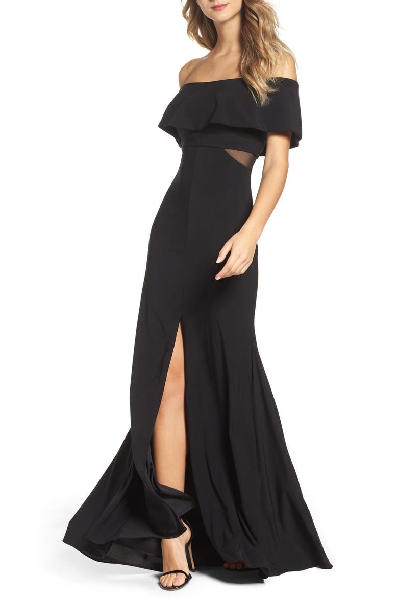Xscape Jersey Popover Gown, Main, color, BLACK
