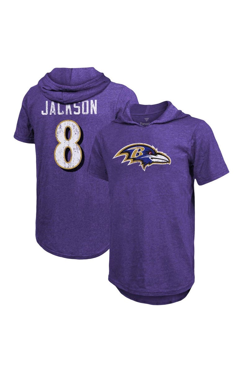 Majestic Threads Men's Majestic Threads Lamar Jackson Purple Baltimore Ravens Player Name & Number Tri-Blend Slim Fit Hoodie T-Shirt, Alternate, color, 