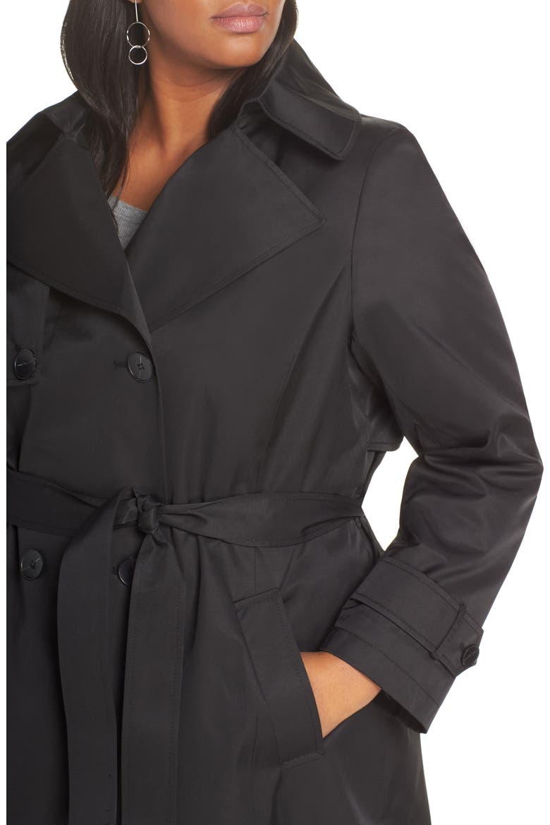 Double Breasted Hooded Trench Coat, Alternate, color, BLACK