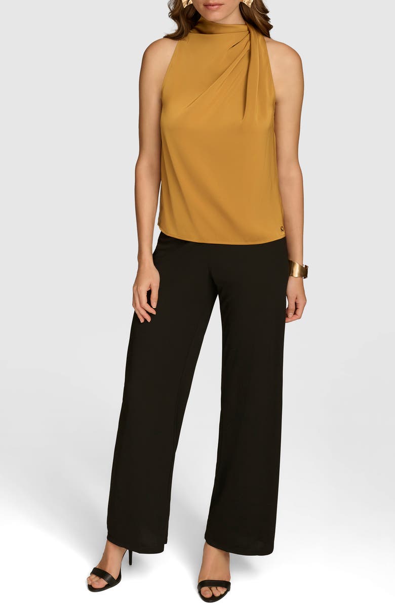 Donna Karan New York Twisted Mock Neck Satin Sleeveless Top, Alternate, color, 