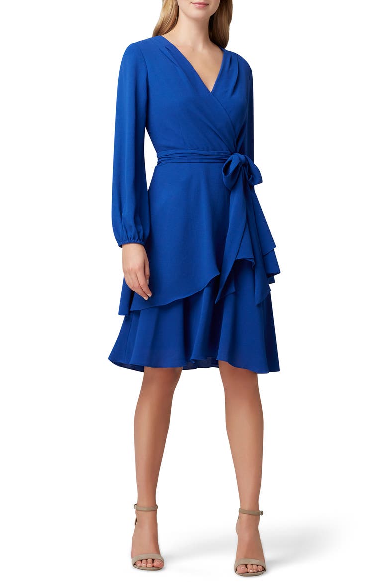 Long Sleeve Faux Wrap Dress, Main, color, ROYAL