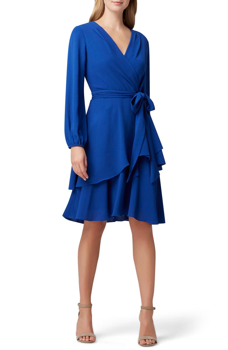 Tahari Long Sleeve Faux Wrap Dress, Main, color,