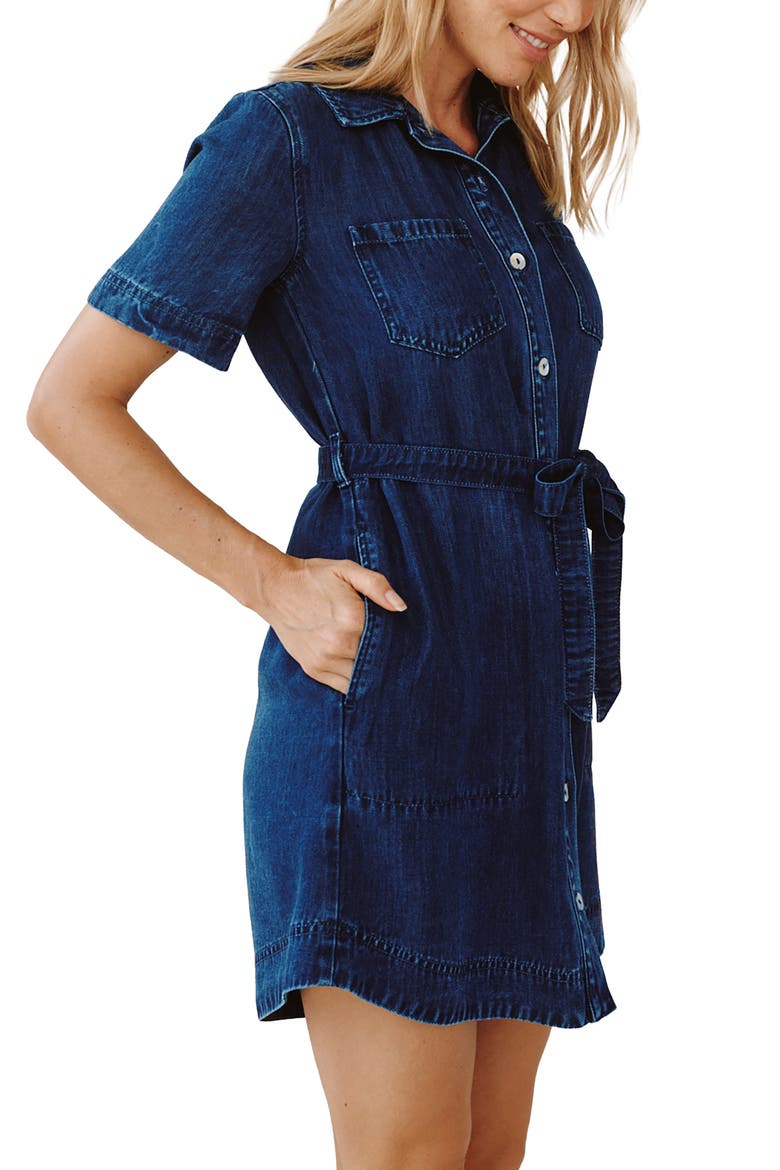 Short Sleeve Denim Shirtdress, Alternate, color, HORIZON BLUE WASH