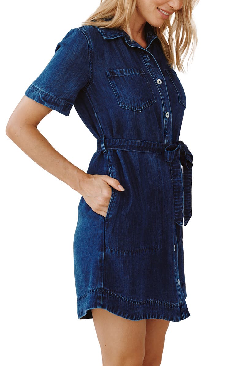 Bella Dahl Short Sleeve Denim Shirtdress, Alternate, color, Horizon Blue Wash