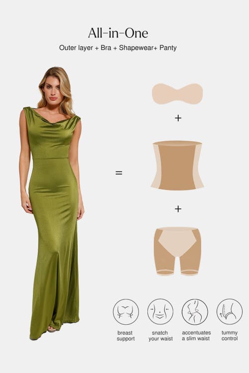 Popilush Shapewear Convertible Shine Sculpting Mermaid Dress In Green
