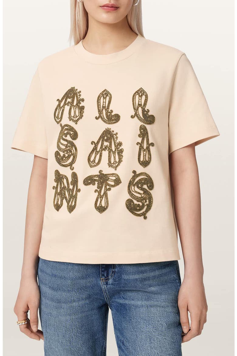 Ella Lisa Beaded Cotton T-Shirt, Main, color, DOVE WHITE
