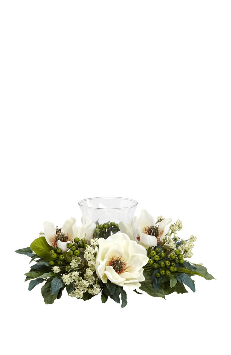 NEARLY NATURAL Magnolia Candelabrum Silk Flower Arrangement - White, Main, color, 
