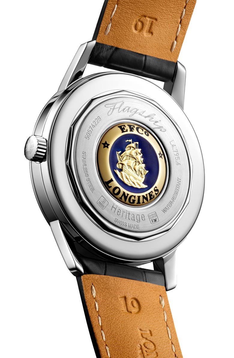 Longines Flagship Heritage Automatic Leather Strap Watch, 38.5mm, Alternate, color, 
