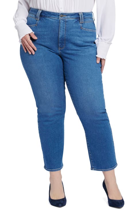 High Waist Ankle Relaxed Straight Leg Jeans (Waterfall) (Plus Size)