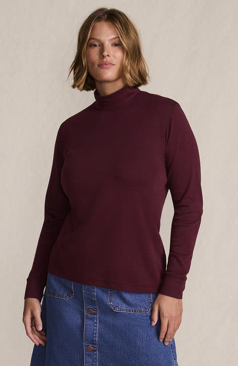 Plus Size Relaxed Cotton Long Sleeve Mock Turtleneck