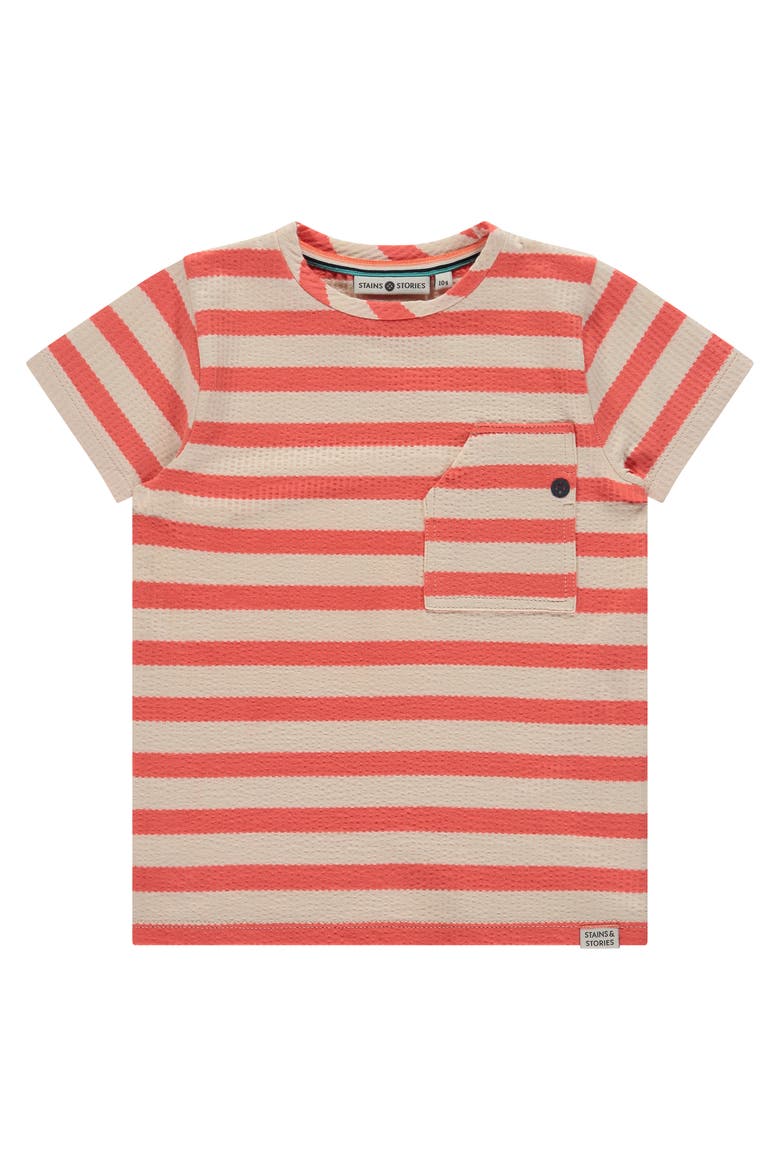 Textured Striped Short Sleeve T-Shirt, Main, color, Grapefruit