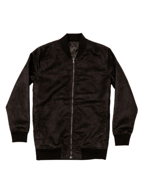 Black Microfiber Suede Bomber Jacket