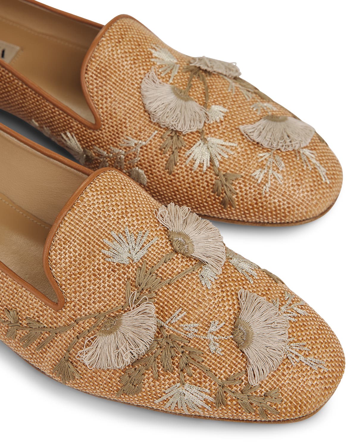 Flora Raffia Smoking Slipper, Alternate, color, Camel