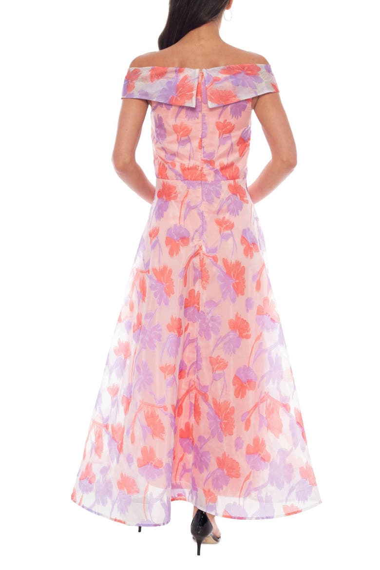 Floral Organza Off-the-Shoulder Gown, Alternate, color, BLUSH MULTI