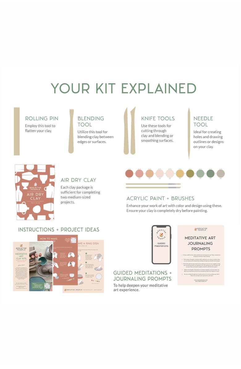Breathe People Meditative Art Clay Kit, Guided Meditations, Journaling Prompts, Alternate, color, Meditate