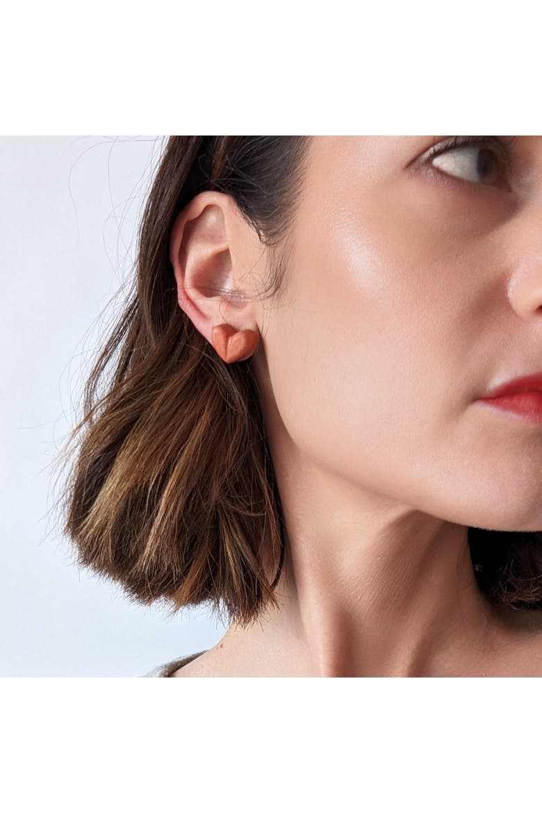 Chunky Heart Earrings, Alternate, color, Coral Terrazzo