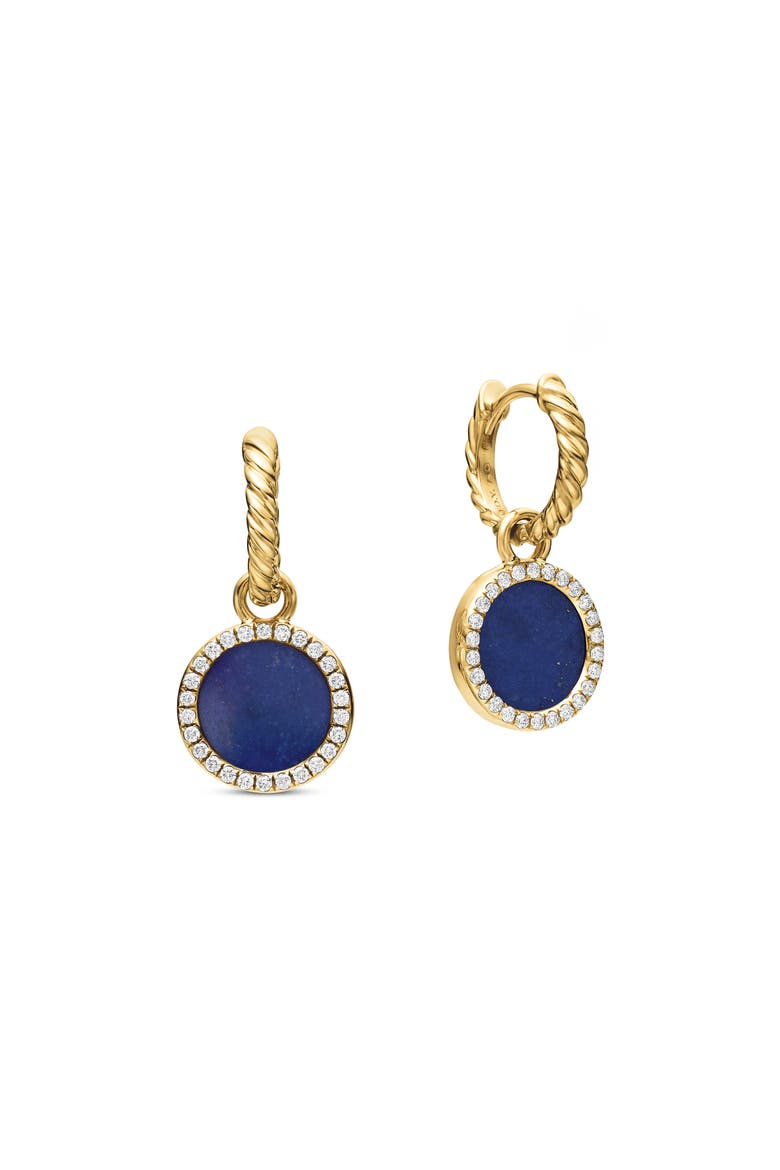 Petite DY Elements® Drop Earrings in 18K Yellow Gold with Lapis and Pavé Diamonds, Alternate, color, 18K YELLOW GOLD