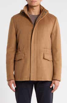 Hooded Wool Blend Stadium Coat
