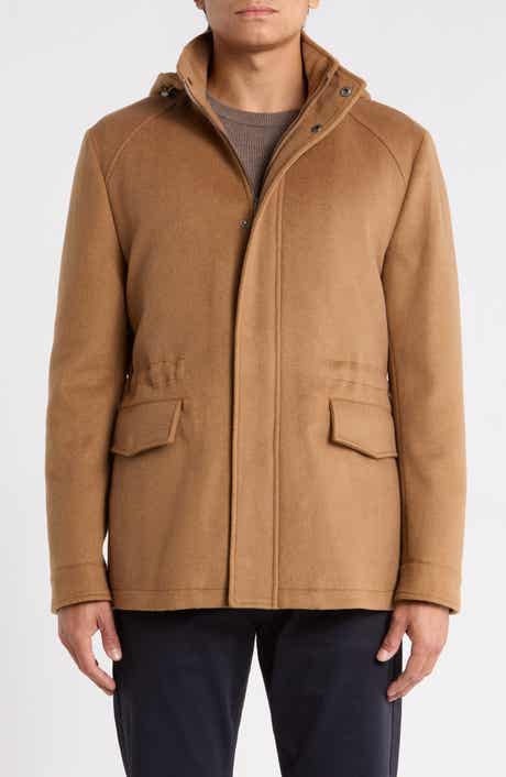 Hooded Wool Blend Stadium Coat