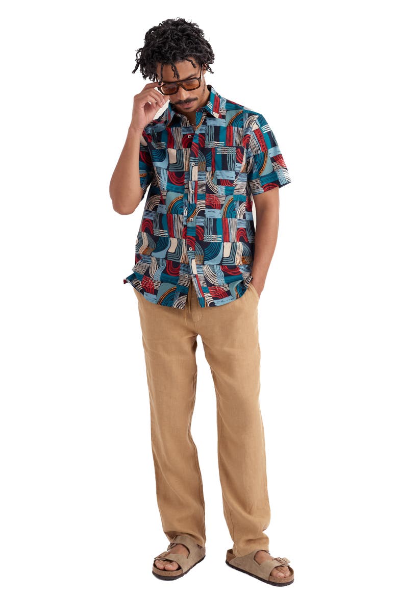 Godrev Print Organic Cotton Shirt, Alternate, color, DRAWN SHAPES SKETCH INKWELL