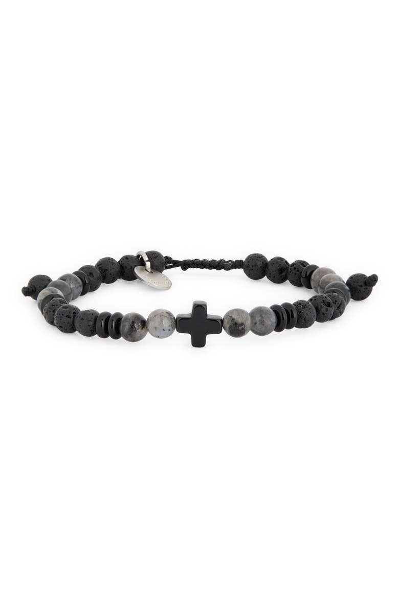 Men's Black Onyx Cross Bracelet, Main, color, BLACK LABRADORITE